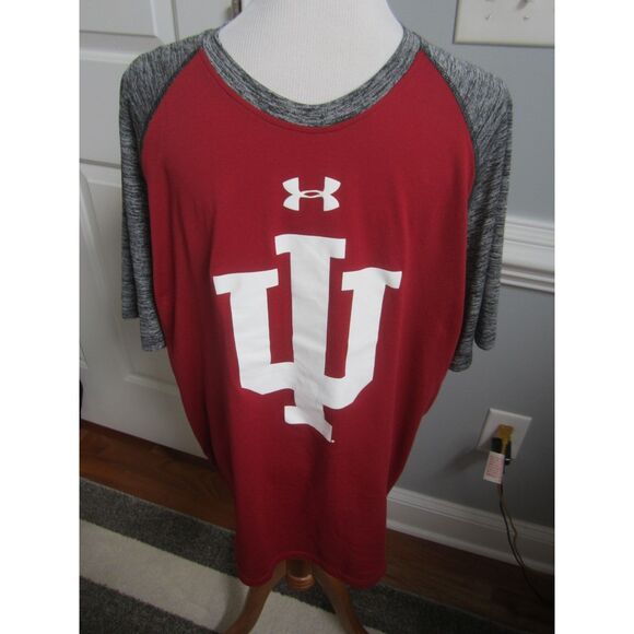 UNDER ARMOUR  UNIVERSITY INDIANA HOOSIERS BURGUNDY & GRAY SHORT SLEEVE TEE  LG - Picture 1 of 4